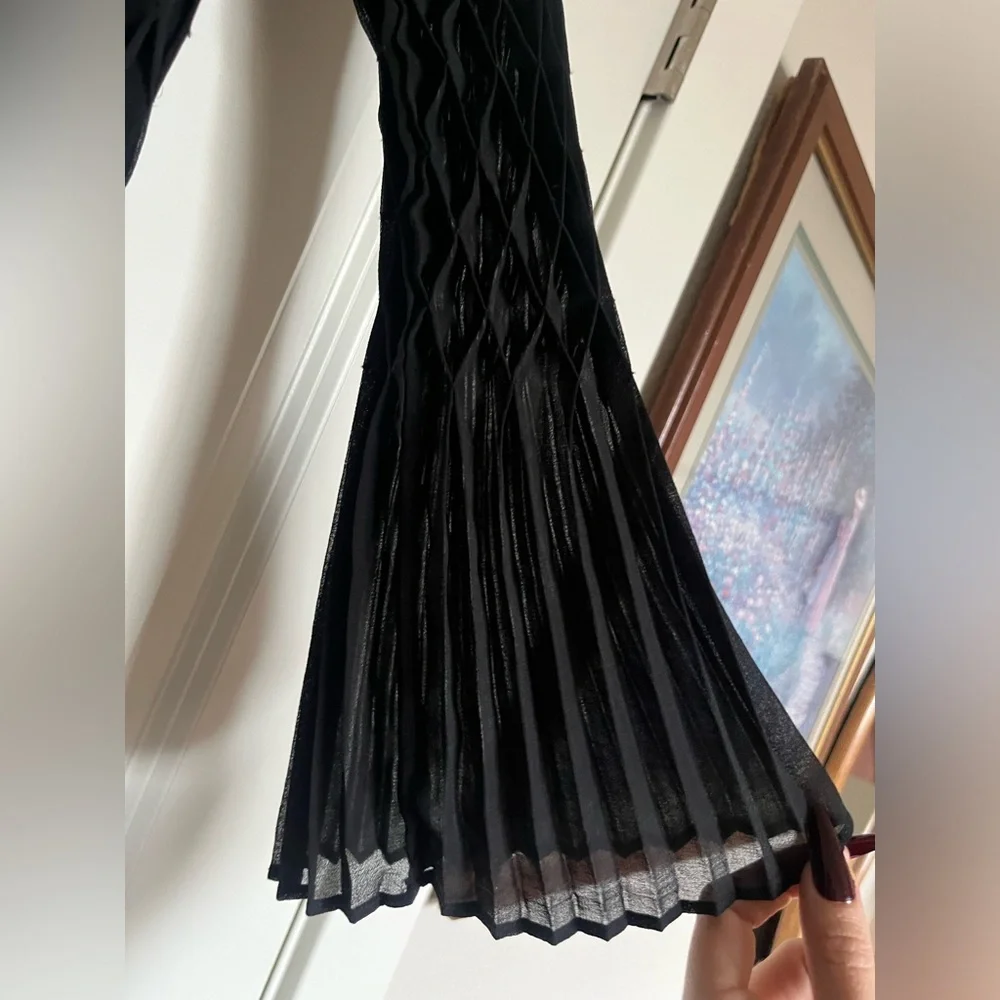 Topshop Black Diamond Pleated Black Dress with Bell Sleeves